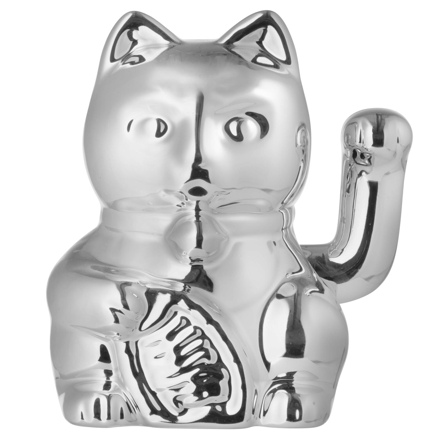 Lykkekat, sølvfarvet - H14,5 cm